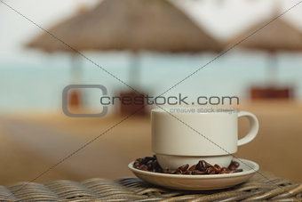 coffee on the background of the sea