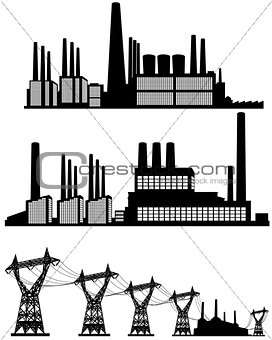 Three factories silhouettes
