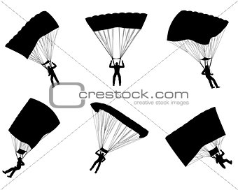 Six parachutists silhouettes