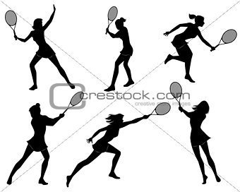 Six tennis players silhouettes