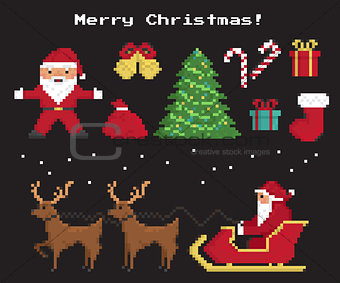 Pixel christmas symbols set