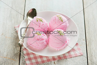 Strawberry ice cream on plate