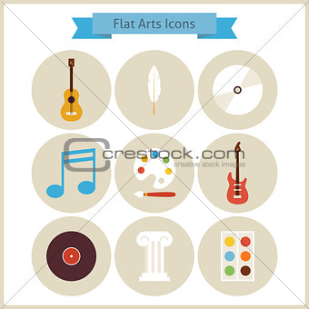 Flat School Arts and Music Icons Set