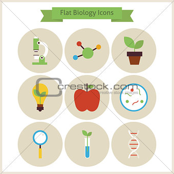 Flat School Biology and Science Icons Set