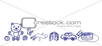 Vector hand drawn toys isolated over white background