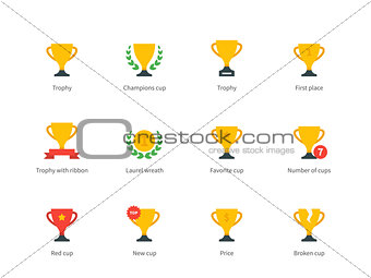 Trophy and awards colored icons on white background.