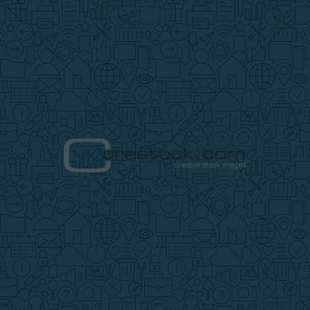 Thin Line Web and Mobile User Interface Dark Seamless Pattern