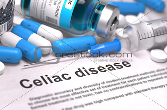 Celiac Disease Diagnosis. Medical Concept. Composition of Medica.