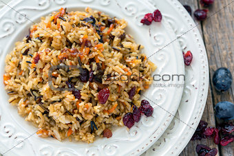 Vegetarian pilaf from a mixture of wild and white rice.