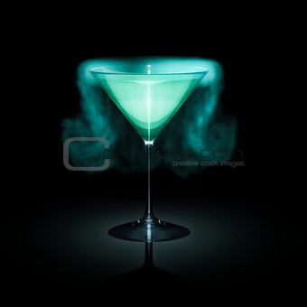 blue smoking cocktail glass