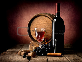 Purple grape and wine