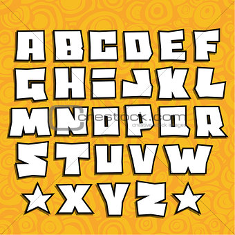 graffiti fonts alphabet with shadow on orange background