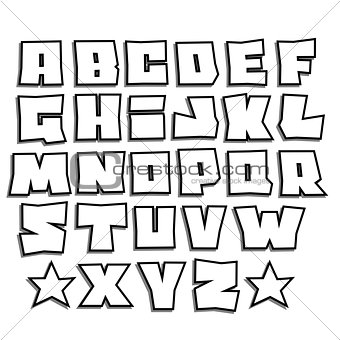 readable graffiti fonts alphabet with shadow on white