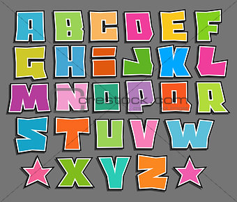 graffiti floating vector color fonts alphabet over gray