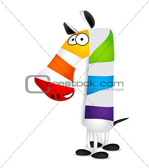 Number one. Made of colorful animal cartoon rainbow zebra. Vector