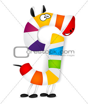 Number nine. Made of colorful animal cartoon rainbow zebra. Vector