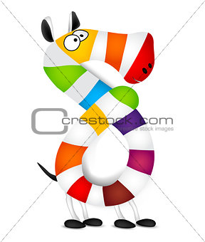 Number eight. Made of colorful animal cartoon rainbow zebra. Vector