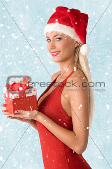 lovely woman with xmas gift 