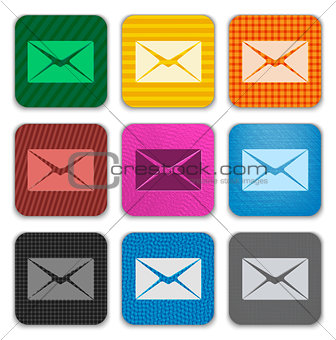 Envelope sign on colorful textured app icons