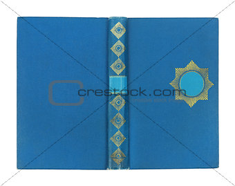 Vintage blue and gold book cover isolated on white background