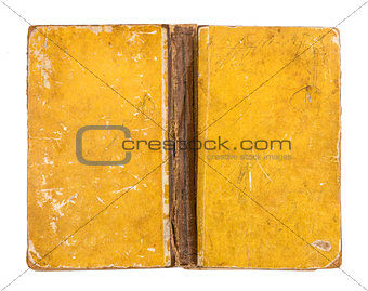 Vintage grungy yellow book cover isolated on white background