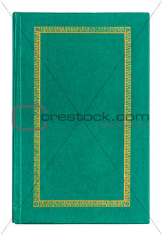 Old leather green book with gold ornament isolated on white back