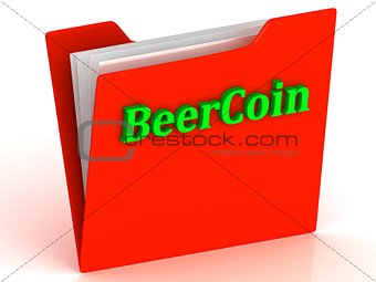 BeerCoin- bright green letters on a gold folder 