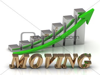 MOVING- inscription of gold letters and Graphic growth 