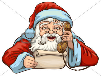 Santa reading letter and talking on phone