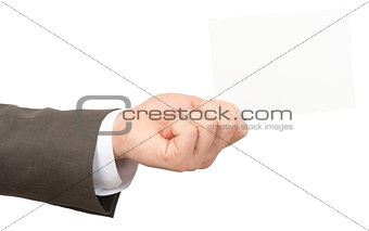 Businessman holding small empty card