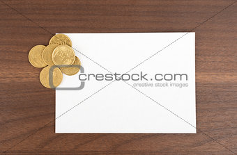 Blank card with golden coins