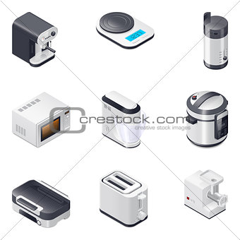 Household appliances detailed isometric icons set, part 2
