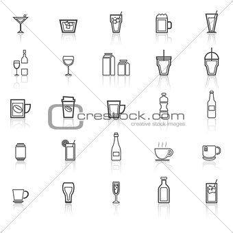 Drink line icons with reflect on white