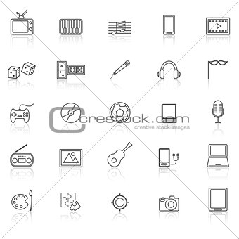 Entertainment line icons with reflect on white