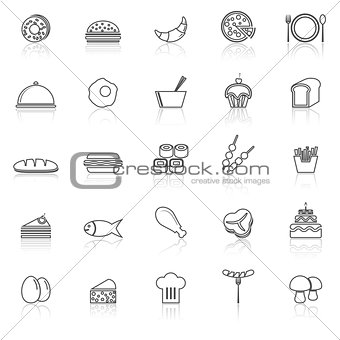 Food line icons with reflect on white