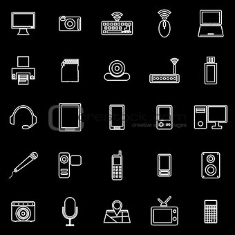 Gadget line icons on black background