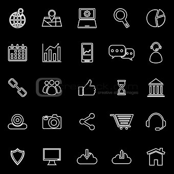 SEO line icons on black background