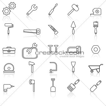 Tool line icons with reflect on white