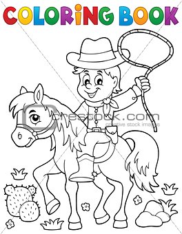 Coloring book cowboy on horse theme 1