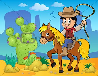 Cowboy on horse theme image 2