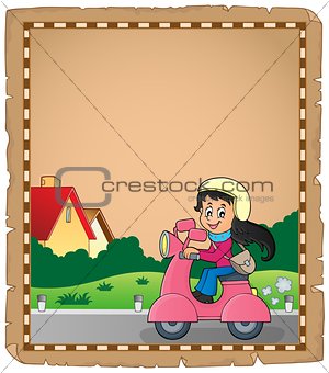 Parchment with girl on motor scooter