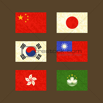 Flags of China, Japan, South Korea, Taiwan, Hong Kong and Macau