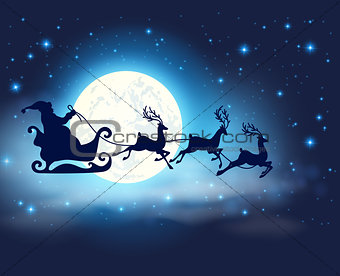 Santa Claus, deers and full Moon