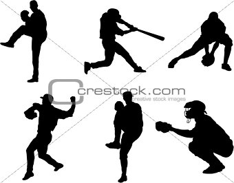 The set of 6 baseball player silhouette