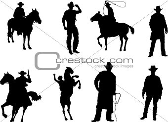 The set of 8 cowboy silhouette