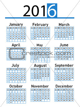 Vector modern and simple calendar 2016