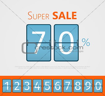 Super sale, analog flip clock design. With set of numbers from 0 to 9.