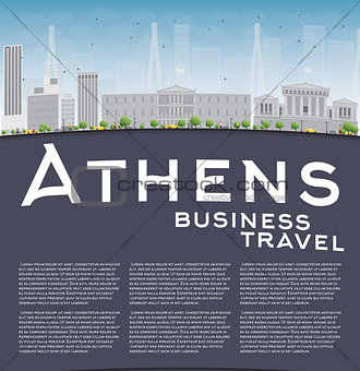 Athens Skyline with Grey Building, Blue Sky and copy space