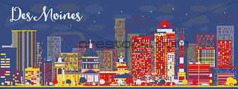 Abstract Des Moines Skyline with color Buildings.