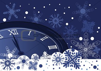 Christmas  clock over abstract blue background